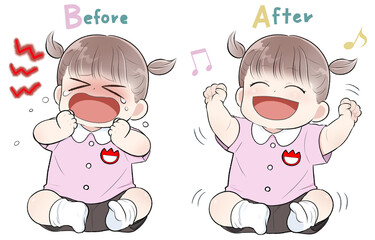 泣いて笑う小さな幼稚園の女の子イラスト