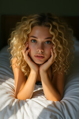 little girl lying on bed