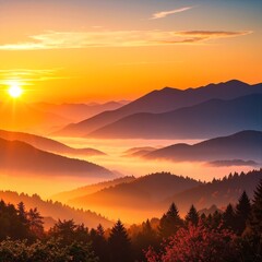 A breathtaking sunset casts vibrant hues of orange and pink across a majestic mountain range, silhouetting the peaks against the colorful sky.