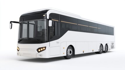 Modern white bus with a sleek design and large windows, ideal for transport or travel themes.