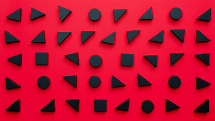 Geometric Pattern of Black Shapes on a Vibrant Red Background