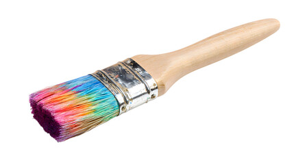 Paintbrush with Colorful Bristles on White Background