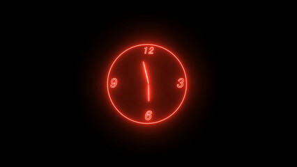 Red Neon Clock Face Displaying Eleven O Clock on a Black Background