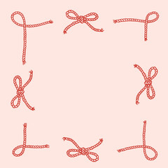 Coquette frame of rope and corde bows with knot tied. Cowboy design trendy border template. Wild West decor for birthday, wedding, holiday, party. Vintage background for greeting cards, invitations