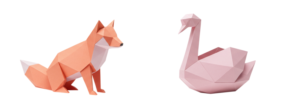 Origami Fox and Swan Representing Minimalist Wildlife Conservation through Art and Environmental Awareness Creativity isolated on a transparent background - Powered by Adobe