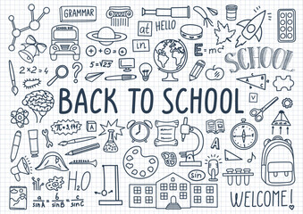 Back to school. Set of school subjects doodle.