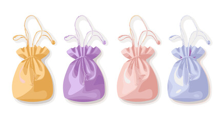 Collection of Pixel Art Pouches in Yellow Purple Pink and Blue on White Background