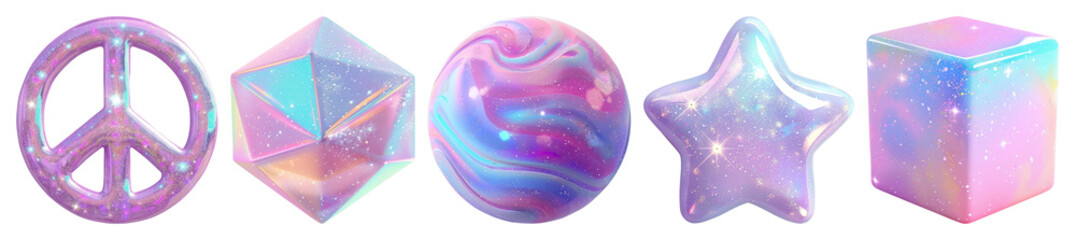 Plakat PNG Colorful iridescent cosmic shapes, element set on transparent background