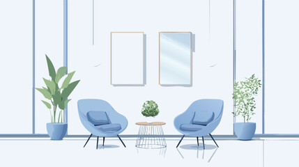 minimalist modern living room interior line art with plants