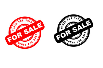 Two circular stamps reading "House for Sale" on a white background. One stamp is red, and the other is black.

