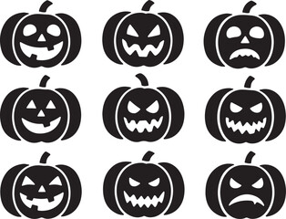 set of halloween Pumpkin silhouette vector, Funny pumpkin silhouette collection isolated on a white background