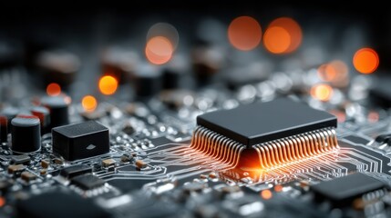 Pcb design mockup featuring a circuit with schematic lines overlayed for enhanced visualization and detail