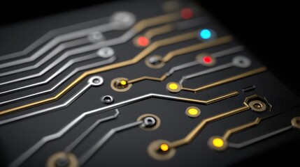 Pcb heat map visualization showing a circuit board with a red light illustrating data flow and performance metrics