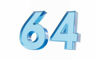 3d Glossy Blue number 64 Sixty four isolated on white background. 3d illustration
