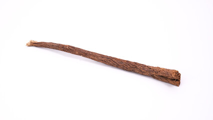 Miswak natural teeth cleaning stick isolated on white background, ideal for dental care and oral hygiene use.