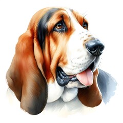 흰 배경, 바셋 하운드, 수채화, jpeg (white background, Basset Hound, water colour, jpeg)