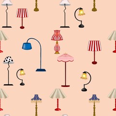 Seamless pattern of lamps, fabric pattern, vintage, hand drawn