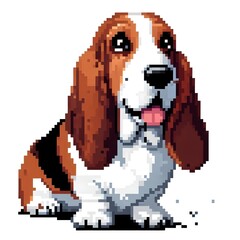 Fototapeta premium 흰 배경, 바셋 하운드, 픽셀아트, jpeg (white background, Basset Hound, pixel art, jpeg) 