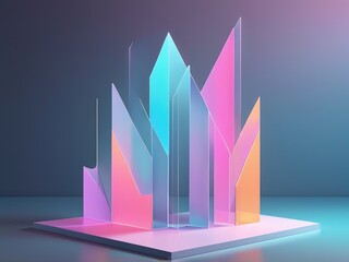 Abstract colorful background with 3d geometrical shapes, solid texture background, frosted glass. Generated by AI.
