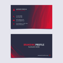 Modern red and dark blue business card design for corporate branding. Elegant visiting card layout with gradient background. 