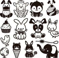 Funny cartoon animal set featuring cute baby pets and wild animals