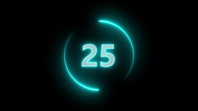 30 seconds countdown timer animation, 30-0 counting down seconds neon number