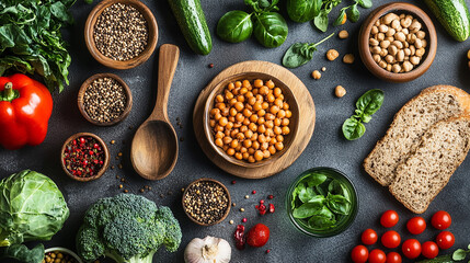 Healthy vegan food shopping top view