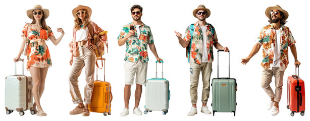 PNG Stylish travelers with colorful luggage, element set on transparent background