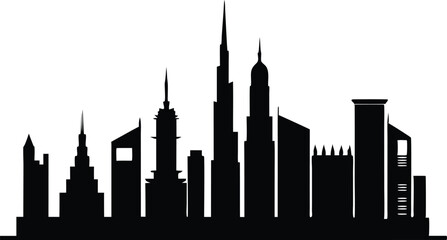 Obraz premium Dubai skyline silhouette, Dubai city skyline city buildings silhouette vector illustration