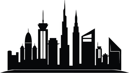 Obraz premium Dubai skyline silhouette, Dubai city skyline city buildings silhouette vector illustration