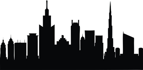 Naklejka premium Dubai skyline silhouette, Dubai city skyline city buildings silhouette vector illustration