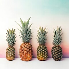 Fototapeta premium Vibrant Pineapple Trio Summer Fruit Still Life Photography Against Pastel Background