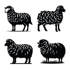 Sheep in different poses bundle silhouette vector illustration isolated on a white background