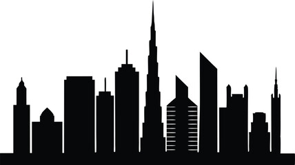 Dubai skyline silhouette, Dubai city skyline city buildings silhouette vector illustration © Jabed