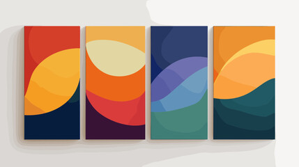 Abstract Art Panels in Earth Tone Color Palette on White Wall for Interior Decor Modern Geometric Design