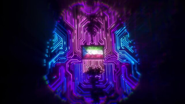 Futuristic AI Neural Engine Brain Chip CPU with Glowing Circuit Lines and Stroke Reveal Animation Powered by Deep Learning Technology and Digital Big Data Flow Made in Equatorial Guinea