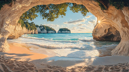 Stunning beach scene with a rock archway.