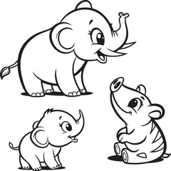 Cute cartoon illustration of a happy wild elephant and baby smiling