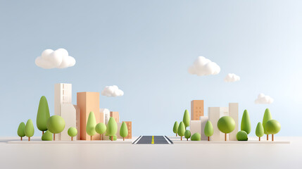 3D cartoon clay style city and streets