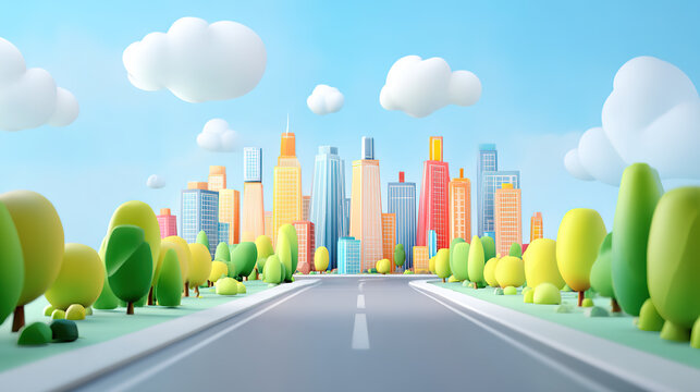 3D cartoon clay style city and streets