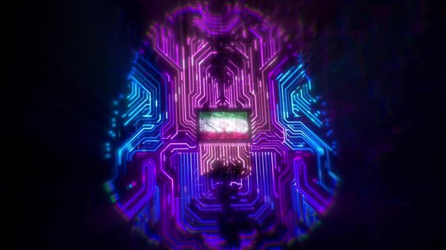 Futuristic AI Neural Engine Brain Chip CPU with Glowing Circuit Lines and Stroke Reveal Animation Powered by Deep Learning Technology and Digital Big Data Flow Made in Iran