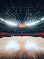 Illustration of a spacious indoor basketball court and sports venue under lighting background
