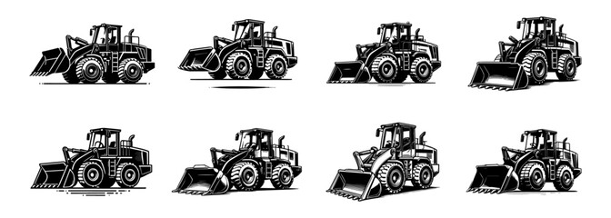set of loader , heavy equipment construction vehicle vector for earthmoving and site work