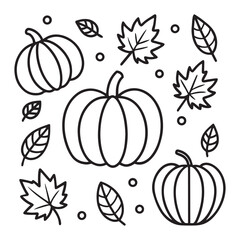 Black and White Pumpkin and Autumn Leaves Illustration
