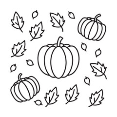Minimalist Black and White Pumpkin and Autumn Leaves Vector