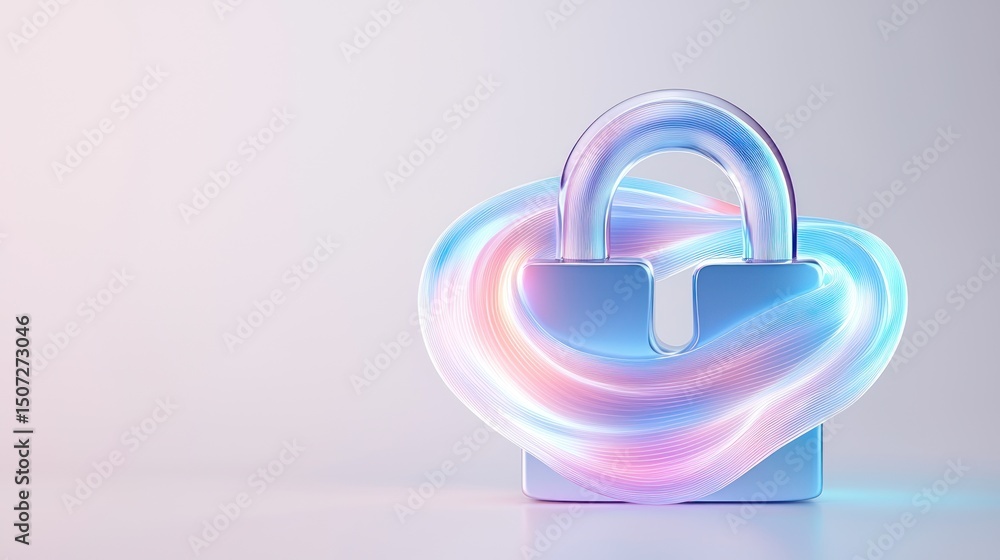 Poster abstract padlock security concept with holographic swirl design element