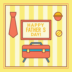 Naklejka premium Stylized Father's Day Illustration with Icons on Striped Yellow Background 