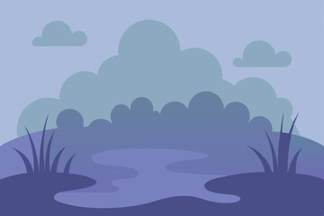 Obraz premium Vector illustration of a serene summer landscape with clouds, sky, and ocean waves