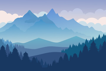 Fototapeta premium Mountain landscape at dawn with fog and clouds