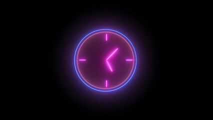 Abstract Neon Clock with Pink Face and Blue Outline on Black Background